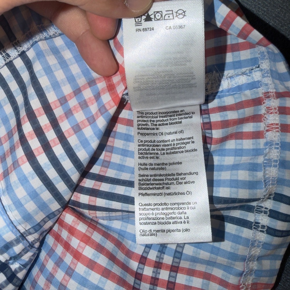 Columbia PFG Boys 14/16 Plaid Short Sleeve Fishing Shirt Orange Blue Omni-Shade‎ - Picture 10 of 10